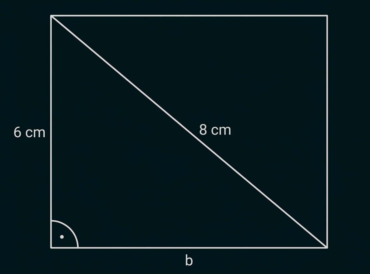 Geometrische Skizze eines Quadrats mit Seitenlänge 6 cm, Diagonale 8 cm und Grundseite b.